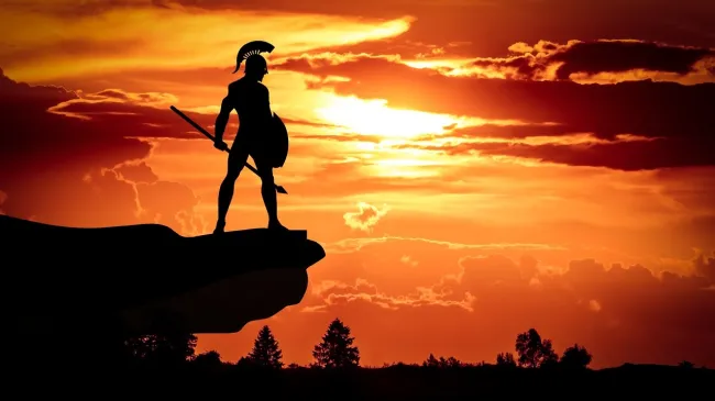 Spartan warrior overlooking horizon